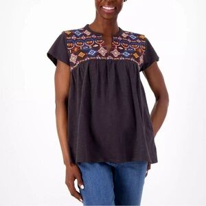 Canyon Retreat Women’s Embroidered T-Shirt LARGE Relaxed Fit Western Brown